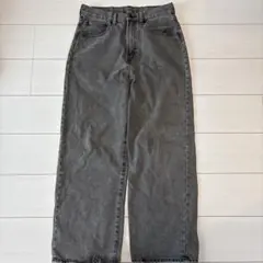 グレー ワイドレッグデニム 裾フリンジ