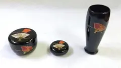 茶道具 茶箱 三点セット 平棗 茶筌筒 香合 黒塗 扇面 木製 二度塗