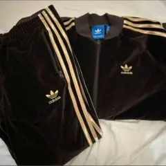 adidas ベロア ブラウン×ゴールド 上下セット トラックジャケット M