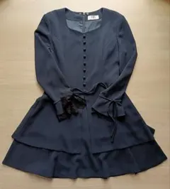 ［上質◇一点物 昭和レトロ ドレスワンピース 当時物］日本製 ネイビー 紺