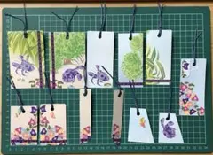 植物や花、昆虫のイラストのカラフルなしおり12枚セットA ※37