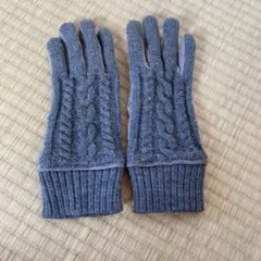 グレー ケーブル編み ニット手袋 スエード