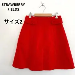 ストロベリーフィールズ 赤 Aラインスカート ウール混紡 膝丈 サイズ2 秋冬のサムネイル