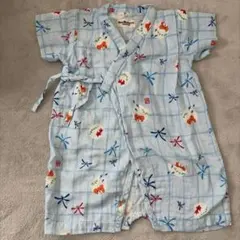 水色 花と魚柄 和風ロンパース 甚平　カバーオール　60 70