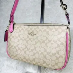 希少カラー 美品 COACH シグネチャー アクセサリーポーチ ハンドバッグ