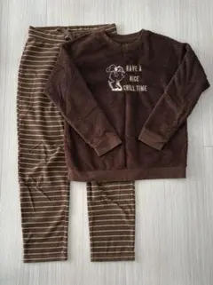 ユニクロ　フリースセット パジャマ ルームウエア S スヌーピー 茶 ボーダー