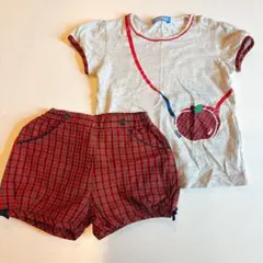 ファミリア リンゴ Tシャツ　赤チェックショートパンツセット　110cm