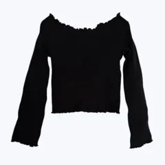 イーハイフン オフショルダー リブニット ブラック 長袖 メロウ ショート丈