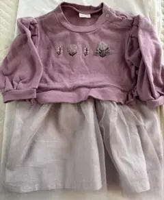 simple free パープル刺繍ワンピース(フリル付き） 80size