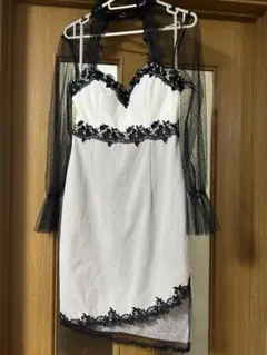 dazzydressホワイトグレー/ブラックレース装飾 タイトドレス L