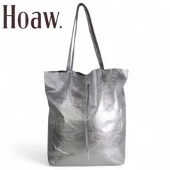 【Hoaw./ウィムガゼット】 美品 訳有り トートバッグ レザー シルバーのサムネイル