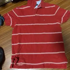 TOMMY HILFIGER 赤 ストライプ ポロシャツ M