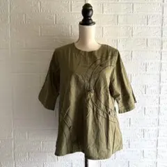 Glitzern【L】コットン100% プルオーバー チュニック／5分袖シャツ