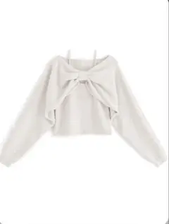 リボン付きホワイトニットトップス GRL