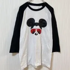 希少✨ディズニー ミッキー ラグラン 7分袖 Tシャツ Ohana 背面ロゴ