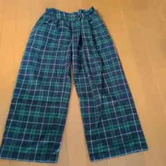 ネイビー×グリーン チェック柄 ロングパンツ