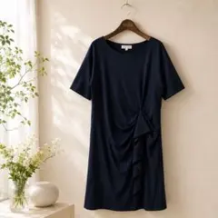 【BARNEYS NEW YORK】日本製 ワンピース 40 紺 ウール100%のサムネイル