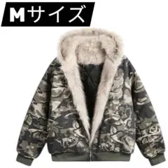 迷彩柄 ファーパーカー ファージャケット y2k Mサイズ レディース メンズ