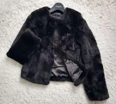【美品】セオリー 毛皮 ラビット ファー コート クロップ 極暖 M