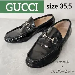 ✨グッチ ローファー　ホースビット エナメル ブラック　シルバー美品