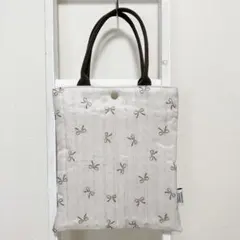 ちょっとそこまでワンマイルバッグ★ぺたんこ手提げバッグミニバッグ　リボン柄