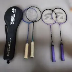 【まとめ売りバドミントンラケット 4本セット（YONEX・REDSON）カバー付