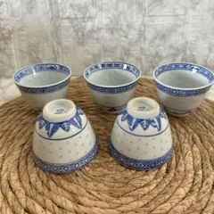 蛍焼茶器 陶器 景徳鎮 中国茶器　5客セット 湯呑 中国製茶器