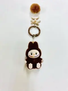 ポンポン付き 超可愛い labubu ラブブ キーホルダー プレゼント ブラウン