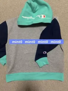 Champion フード付きパーカー グレー/ネイビー/ミント