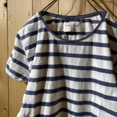 ss4690 ZARA ザラ 半袖Tシャツ ボーダー 白 紺 Lのサムネイル