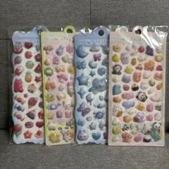 【4枚セット】ぷっくり3Dシール ふわふわ 立体シール 猫 うさぎ 動物 食べ物