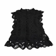 ブラウス ノースリーブ レース 黒 フリーサイズ レディース