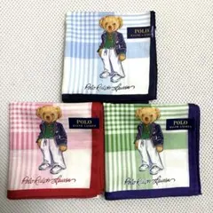 新品　ポロラルフローレン　ポロベア　チェック　大判ハンカチ　　3枚