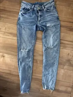 EDWINスキニーデニム ライトブルー ダメージ加工