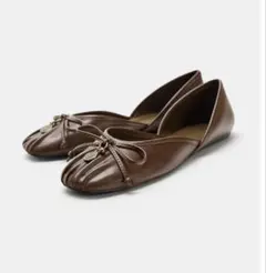 ZARA リボンディテールバレエシューズ ブラウンのサムネイル