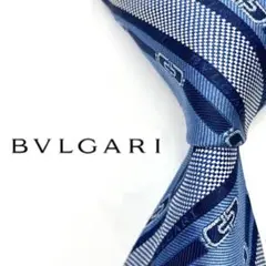◆美品◆BVLGARI ネクタイ 青色 ストライプ柄 ロゴ オシャレのサムネイル