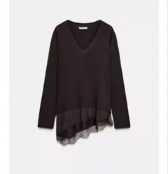 ZARA レースコントラストTシャツ ブラウンMサイズ新品