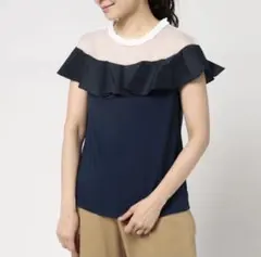タグ付き　ヴェロフォンナ　フリルカラーカットソー　 紺色系　◯のサムネイル