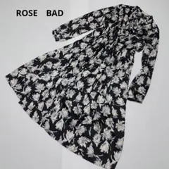 ROSE BUD 花柄長袖ワンピース　ロング丈　総柄　ボウタイリボン　Ａラインのサムネイル