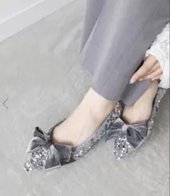 【美品】RANDA スパンコールリボン フラットシューズ　22.5cm