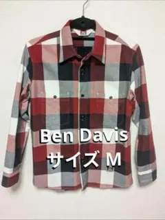 新品BEN DAVIS チェック ワークシャツ レッド系 M 日本製 綿100%