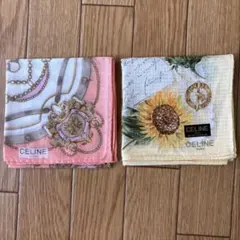 【未使用】CELINE ハンカチ 2枚 サーモンピンク　レモンイエロー