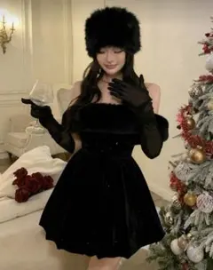 黒オフショルダーベルベットドレス Mサイズ冠付き