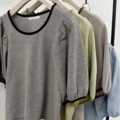 レトロガール　バルーンスリーブTシャツ　パフスリーブ　ストライプ