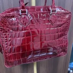 コケット 型押し クロコ ピンク 革製品 がま口 ハンドバッグ りぼん 赤