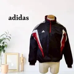 zG911【M】adidas トラックジャケット ハーフジップ リブ袖丈