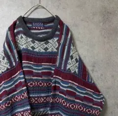 90S vintage 総柄ニット　セーター　メンズ　古着　個性派　奇抜　Y1