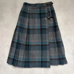 Vintage 90s チェック柄 ラップスカート ウール調 グレー トラッド