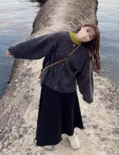 Happy Johnモヘアミックスカーディガン　タートルネック2点セット