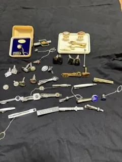 【まとめて】ネクタイピンセット　カフスセット 真珠 ルビー付き　アンティーク